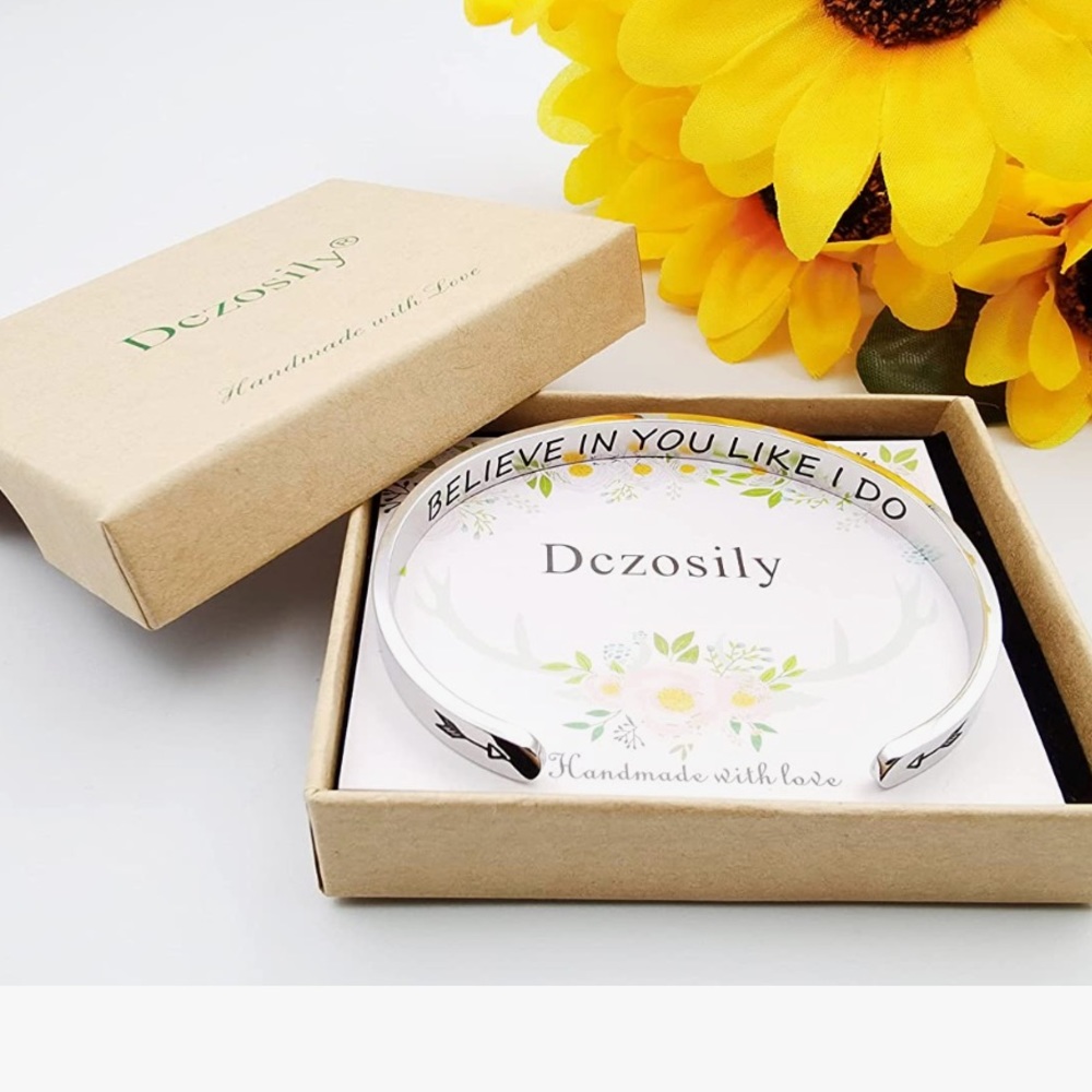 NIB Dczosily Inspirational Cuff Stainless Steel Engraved Motivational bracelet